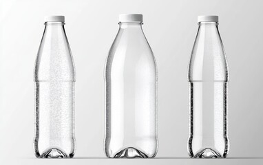 Three bottles of clear plastic with white tops