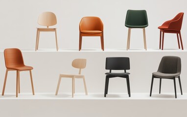 A row of chairs of different colors and styles