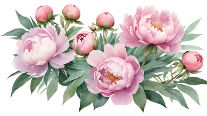 Delicate Watercolor Peonies with Wildflowers – Artistic Floral Illustration