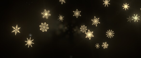 Snowflakes and bokeh lights on the blue Merry Christmas background. 3D render