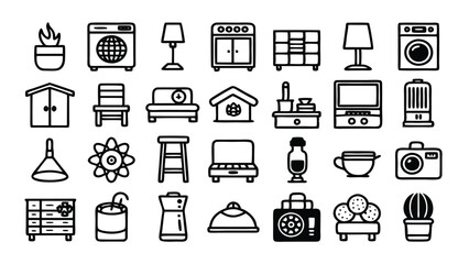 Home and Interior Design related icon editable stroke outline  set of different types small icons isolated on white background flat vector illustration
