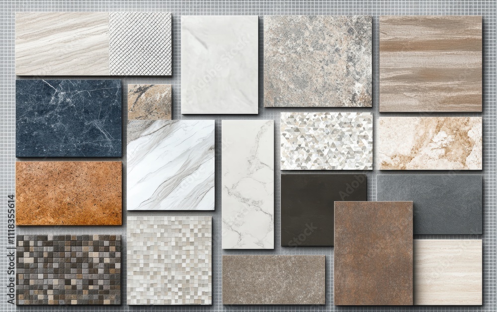 Poster a collection of tiles with different colors and patterns