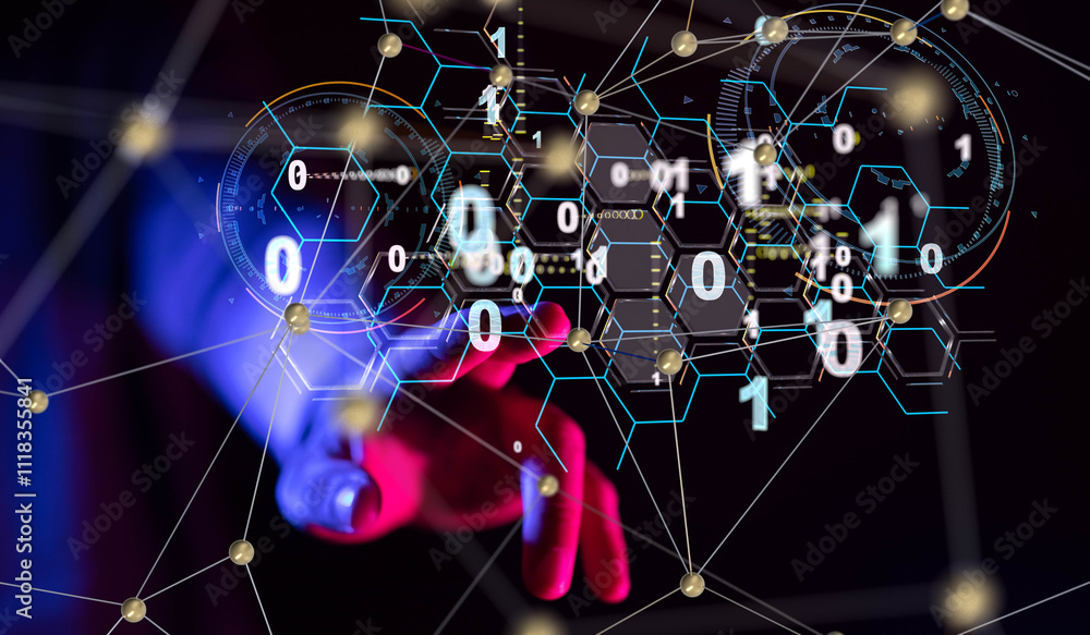 Aufkleber neural network 3d illustration. big data and cybersecurity
