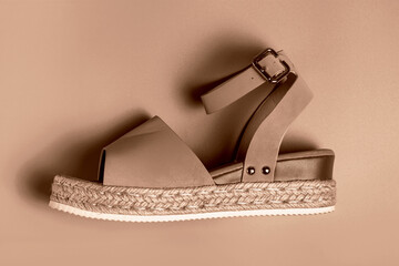 Female sandal trending color concept of year 2025 Mocha Mousse.