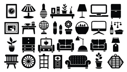 Home and Interior Design related icon editable stroke outline  set of different types small icons isolated on white background flat vector illustration