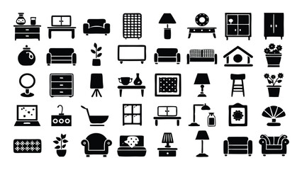 Home and Interior Design related icon editable stroke outline  set of different types small icons isolated on white background flat vector illustration