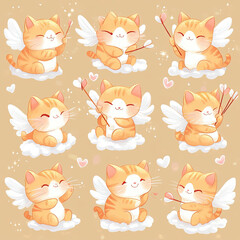 Fototapeta premium Cute Orange Cats Designed as Cupid Characters