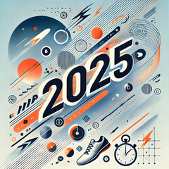 Obraz premium Creative illustration representing the year 2025 with vibrant colors and dynamic shapes symbolizing time and progress