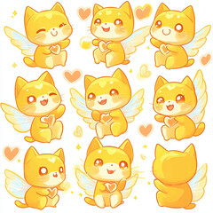 Adorable Orange Cats with Wings and Cheerful Expressions