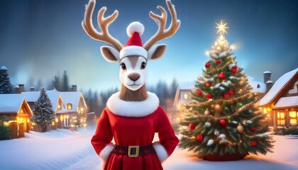 Sonrisa Navideña: El Reno de Papá Noel en un Encantador Pueblo