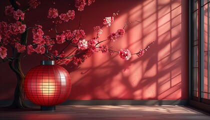 Chinese New Year Celebration Lanterns and Cherry Blossom Illustration