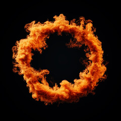 A circle of orange smoke is in the center of a black background