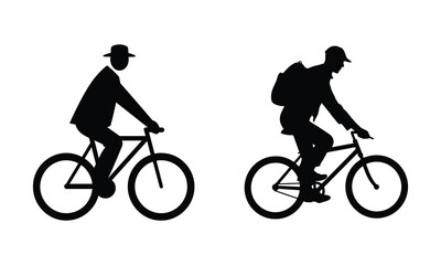Fototapeta premium Person riding a bicycle icon vector silhouette isolated on white background.