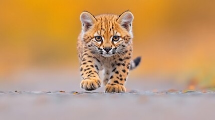 Obraz premium Adorable Serval Kitten Walking Towards Camera 