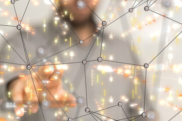 Neural network 3D illustration. Big data and cybersecurity