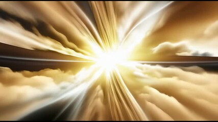 Gold light beams blessing world with heavenly light from above. God light in heaven symbolizing divine presence, truth, spiritual illumination, God love and grace