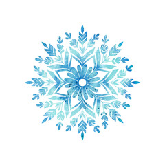 Illustration on white background Snowflake. Watercolor illustration in pastels, drawn by hand. Design for packaging, greeting cards, textiles and print.