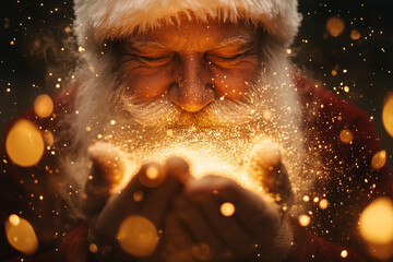 santa claus with magical dust in hands 