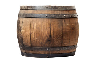 Fototapeta premium An old wooden barrel showing signs of wear and tear, positioned against a clean, white backdrop
