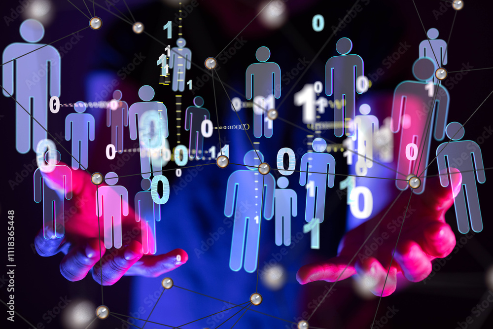 Poster touching global network and data customer connection