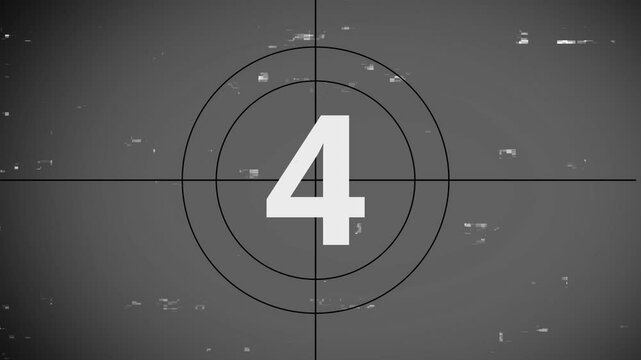 Retro vintage style countdown animated video . Top five countdown, neon light numbers from 5 to 0, Film leader countdown, Old movie countdown film reel