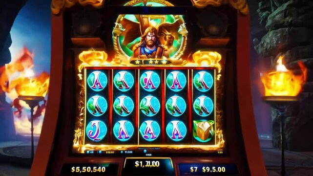 Slot machine with gold accents and colorful gems, symbolizing luck, gambling, and entertainment in gaming or casinos.