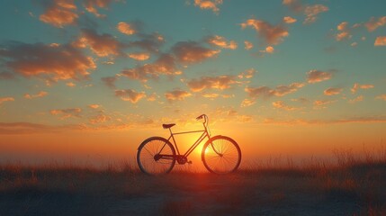 Fototapeta premium Sunset silhouette of a bicycle on a hill.