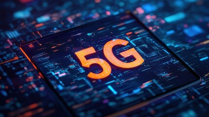 A futuristic representation of 5G technology, featuring vibrant colors and digital patterns, emphasizing speed and connectivity.