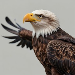 Fototapeta premium Сlose up bald eagle in flight isolated on white background. AI generated.