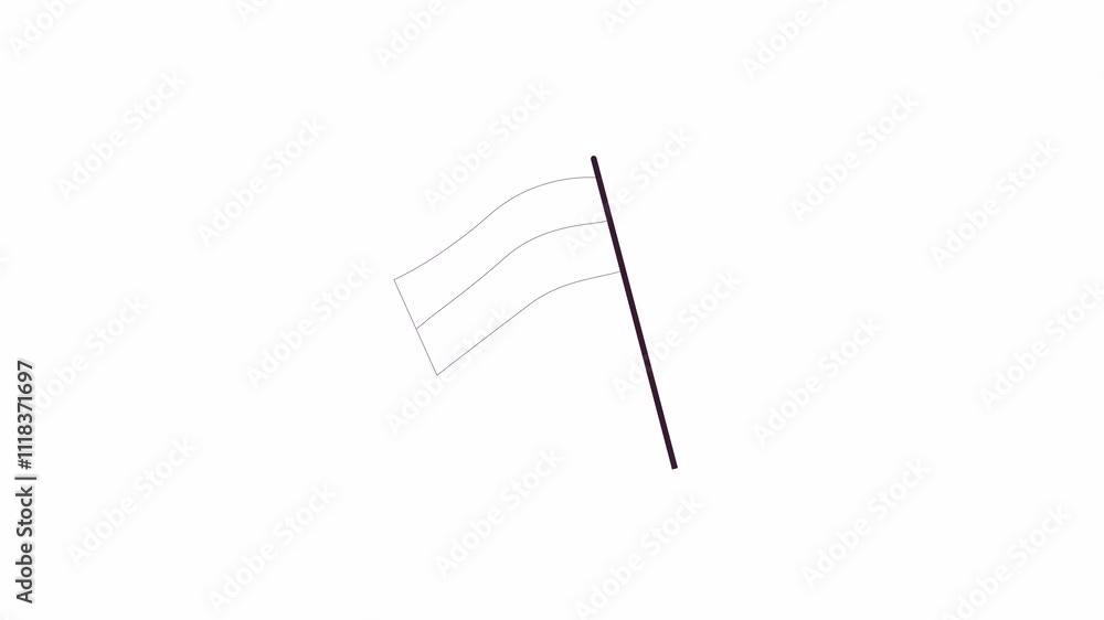 Poster minimalist flag on pole outline 2d object animation. symbol of social activism on protest monochrome