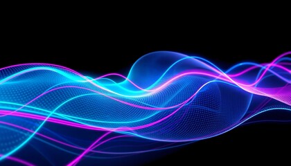 Naklejka premium The design should have intricate repeating patterns with glowing lines and curves evoking a futuristic digital look. Use bright neon colors like electric blue pink and green fading into black.