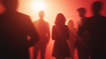 A crowd of people at a club party, colorful lights illuminating the dancers, blurred image