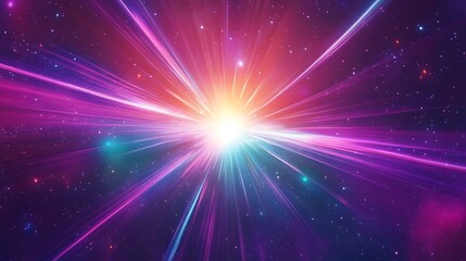 Naklejka premium Vibrant light rays burst from bright core in cosmic space.