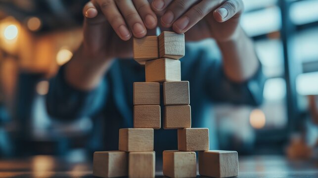 Strategic management activity using wooden blocks for team collaboration and problem-solving