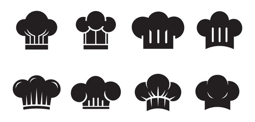 Chef hat flat icon set. Chef hat vector illustration, chef hat silhouettes, kitchen silhouettes.