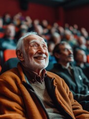 Obraz premium Smiling Old Man in Auditorium