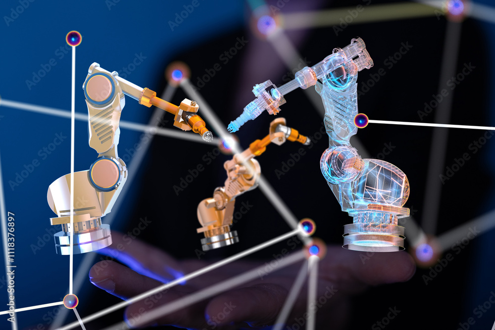 Poster neural network 3d illustration. big data and cybersecurity