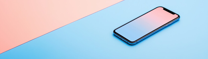 sleek smartphone with glossy finish on colorful background, showcasing modern design. gradient colors create vibrant and stylish atmosphere