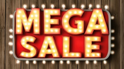 Bright and bold megasale sign attracting shoppers with vibrant lights and eye-catching colors, perfect for promotions.