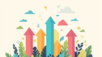 arrow pointing upwards flat design top view growth strategy theme cartoon drawing colored pastel