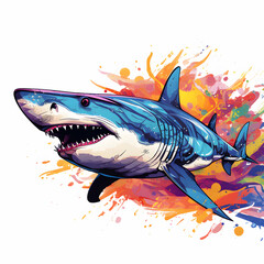 Colorful shark cartoon illustration.