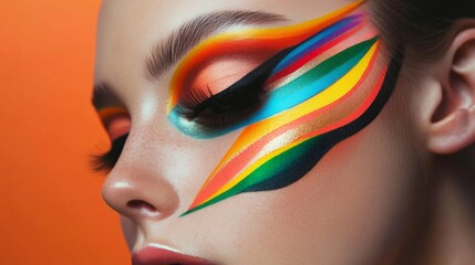 Naklejka premium Vibrant Rainbow Face Art Makeup