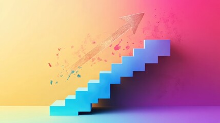 Fototapeta premium arrow staircase flat design front view sales growth theme water color vivid