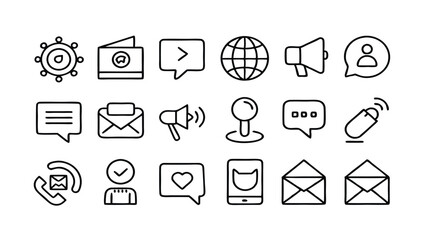 Social Media & Communication related icon editable stroke outline  set of different types small icons isolated on white background flat vector illustration