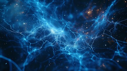 Blue abstract background with a network grid and particles connected. Generative AI.