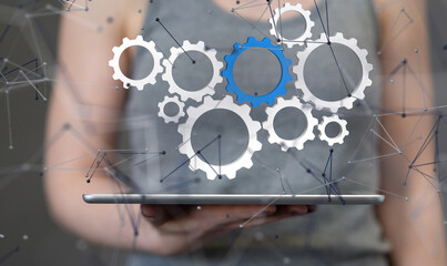 gear system data. Connecting lines and dots.Big data visualization