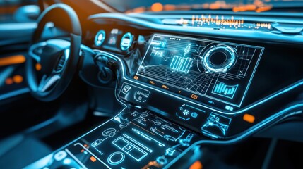 Fototapeta premium Futuristic Car Dashboard Illuminated Interface Technology Digital Display