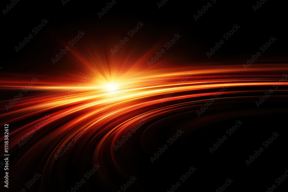 Poster vibrant display of light streams radiates from central point, creating dynamic and energetic atmosph