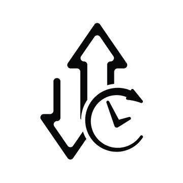 arrow icon. Top and Bottom signs with time clock. Buy and sell symbols. for economics, data analysts, finance. solid modern design style.