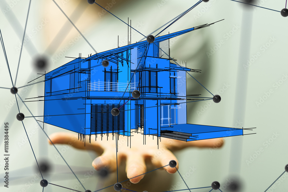 Poster home choice big data and artificial intelligence concept. machine learning and cyber mind domination